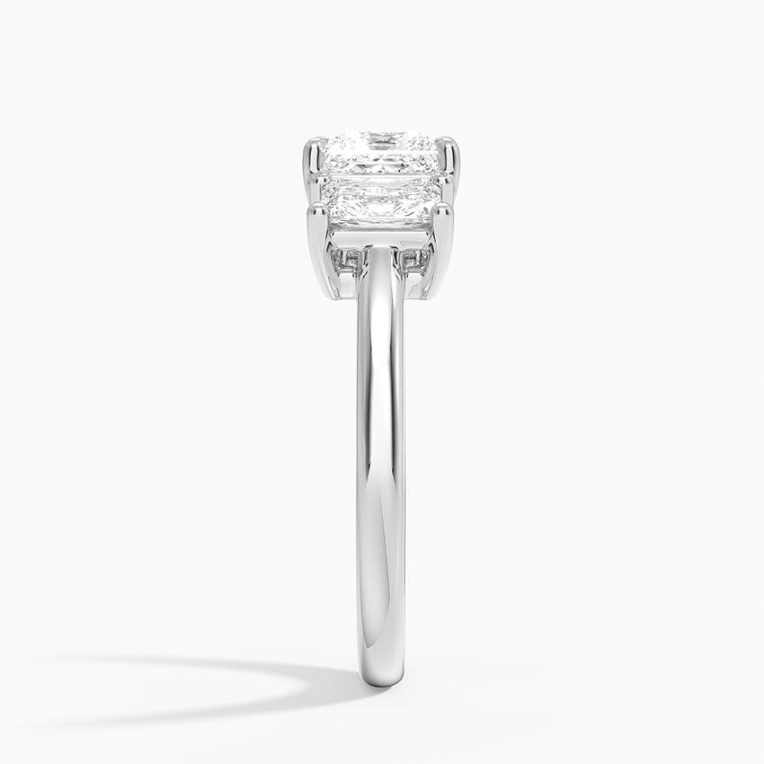 Luxe Helena Radiant-Cut Three Stone Diamond Ring Platinum Princess Engagement Ring