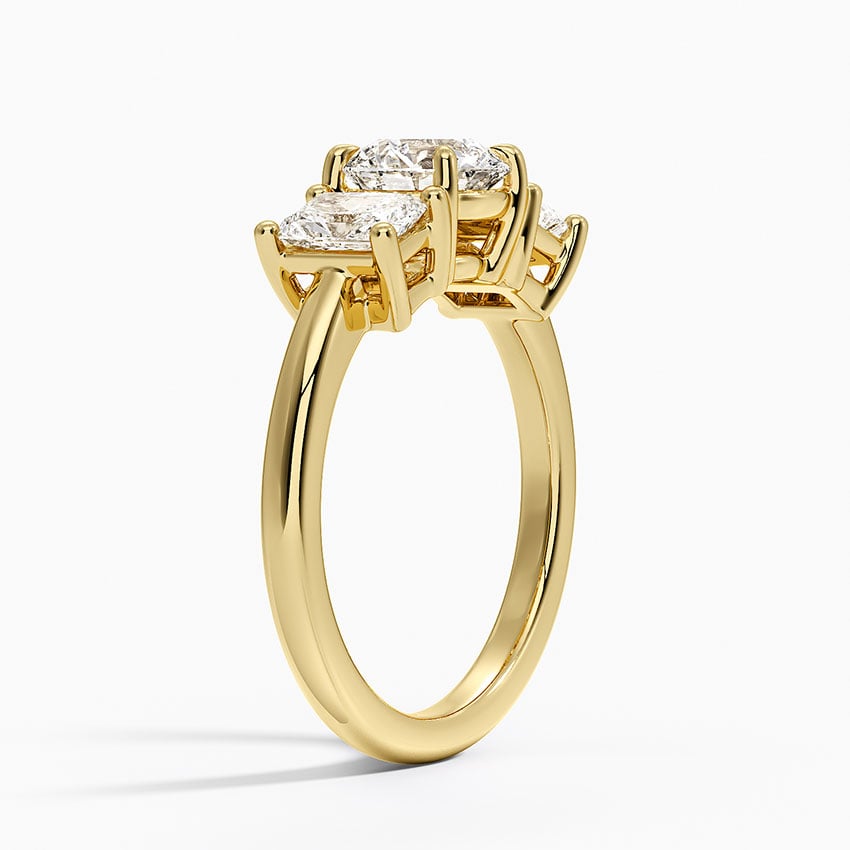 Luxe Helena Radiant-Cut Three Stone Diamond Ring Yellow Gold 18k Round Engagement Ring