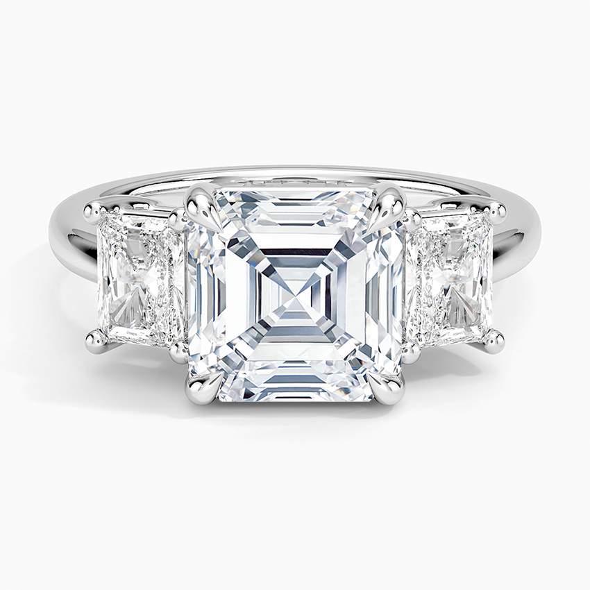 Luxe Helena Radiant-Cut Three Stone Diamond Ring Platinum Asscher Engagement Ring