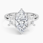 Luxe Helena Radiant-Cut Three Stone Diamond Ring Platinum Marquise Engagement Ring