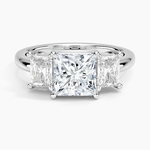 Luxe Helena Radiant-Cut Three Stone Diamond Ring Platinum Princess Engagement Ring