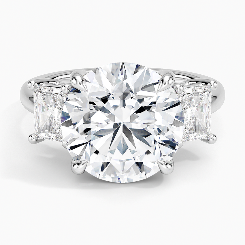 Luxe Helena Radiant-Cut Three Stone Diamond Ring Platinum Round Engagement Ring