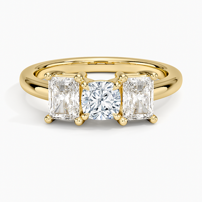 Luxe Helena Radiant-Cut Three Stone Diamond Ring Yellow Gold 18k Cushion Engagement Ring