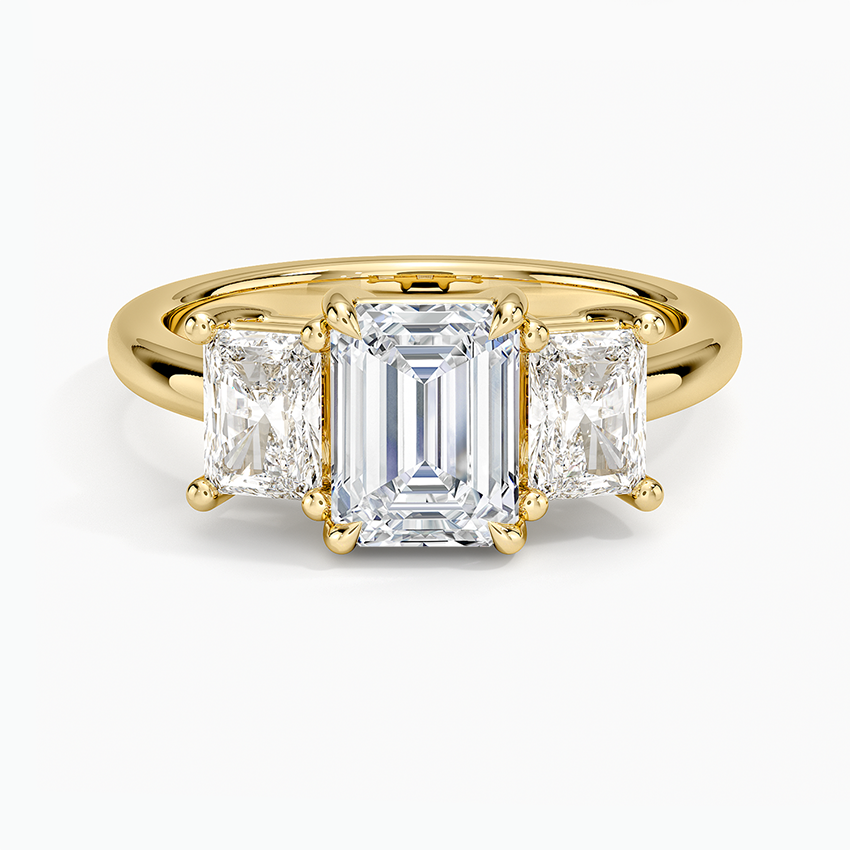 Luxe Helena Radiant-Cut Three Stone Diamond Ring Yellow Gold 18k Emerald Engagement Ring
