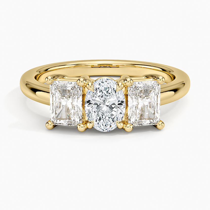 Luxe Helena Radiant-Cut Three Stone Diamond Ring Yellow Gold 18k Oval Engagement Ring