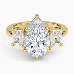 Luxe Helena Radiant-Cut Three Stone Diamond Ring Yellow Gold 18k Pear Engagement Ring
