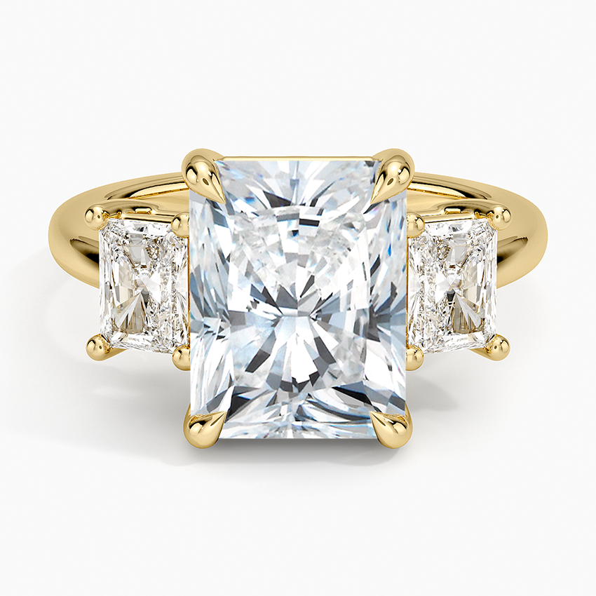 Luxe Helena Radiant-Cut Three Stone Diamond Ring Yellow Gold 18k Radiant Engagement Ring