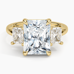 Luxe Helena Radiant-Cut Three Stone Diamond Ring Yellow Gold 18k Radiant Engagement Ring