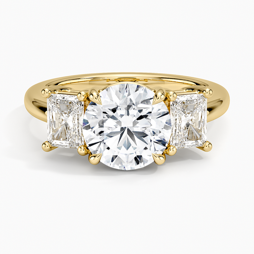 Luxe Helena Radiant-Cut Three Stone Diamond Ring Yellow Gold 18k Round Engagement Ring