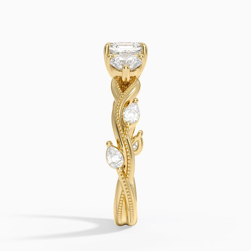Vintage Secret Garden Three Stone Diamond Ring Yellow Gold 18k Asscher Engagement Ring