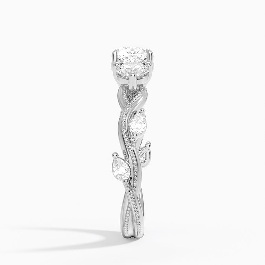 Vintage Secret Garden Three Stone Diamond Ring Platinum Cushion Engagement Ring