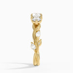 Vintage Secret Garden Three Stone Diamond Ring Yellow Gold 18k Cushion Engagement Ring