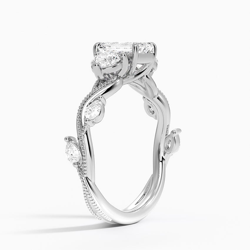 Vintage Secret Garden Three Stone Diamond Ring Platinum Emerald Engagement Ring