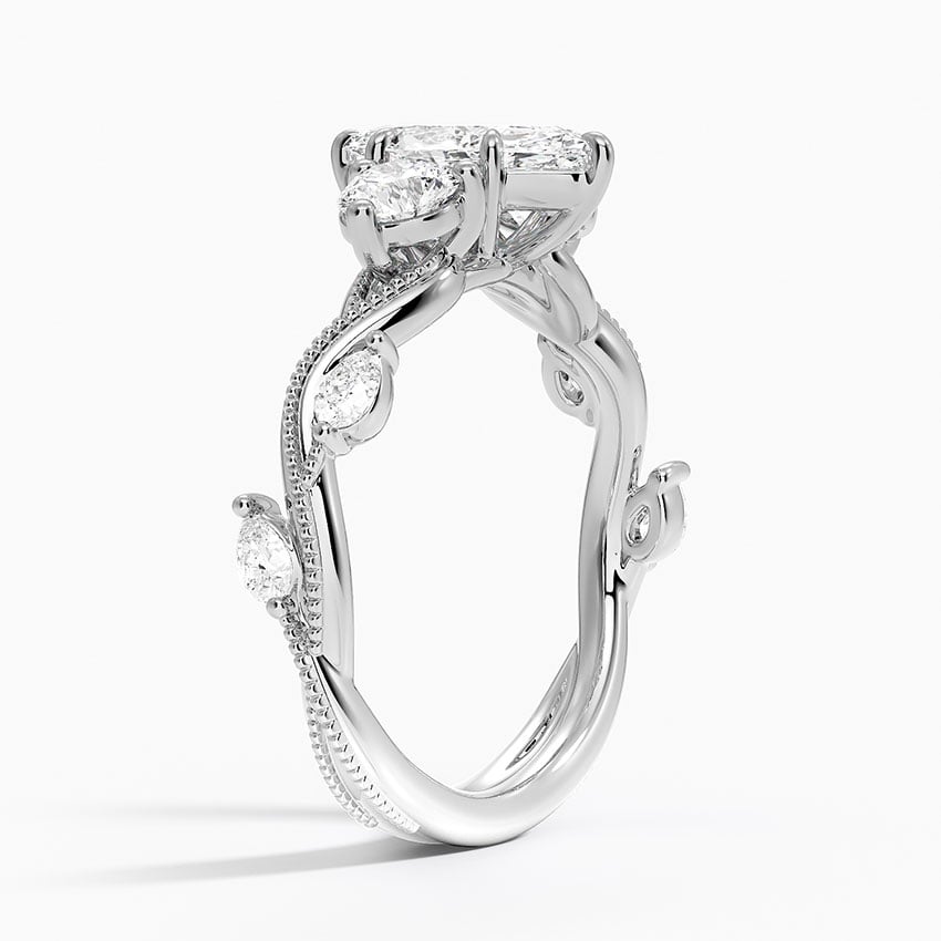 Vintage Secret Garden Three Stone Diamond Ring Platinum Marquise Engagement Ring
