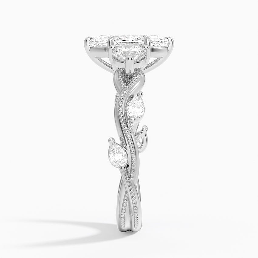 Vintage Secret Garden Three Stone Diamond Ring Platinum Marquise Engagement Ring