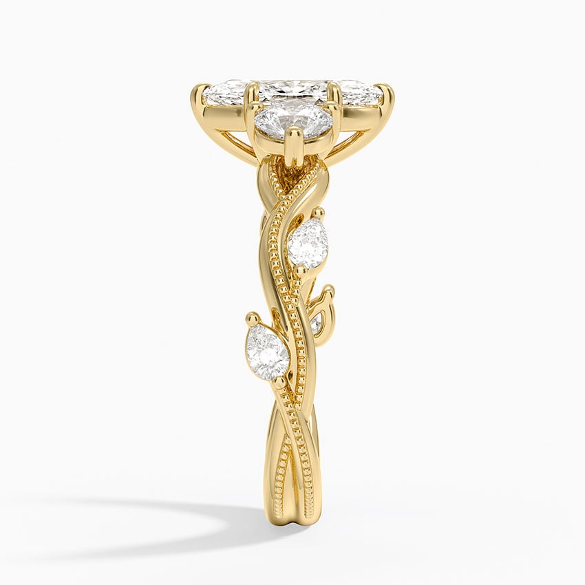 Vintage Secret Garden Three Stone Diamond Ring Yellow Gold 18k Marquise Engagement Ring