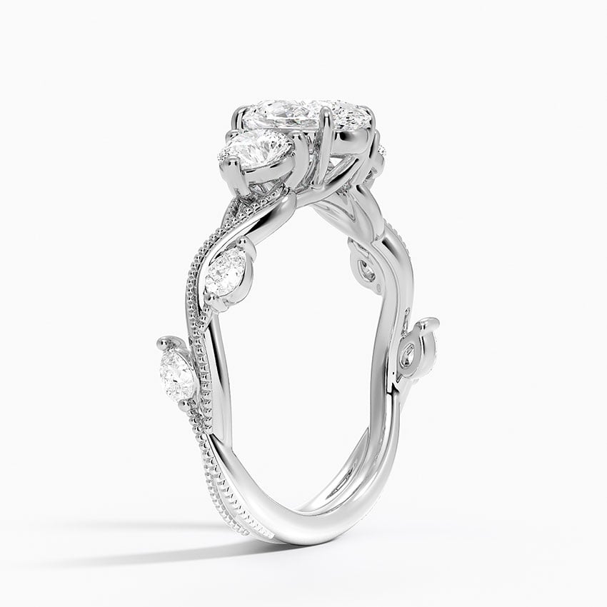 Vintage Secret Garden Three Stone Diamond Ring Platinum Oval Engagement Ring