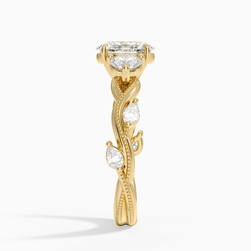 Vintage Secret Garden Three Stone Diamond Ring Yellow Gold 18k Oval Engagement Ring