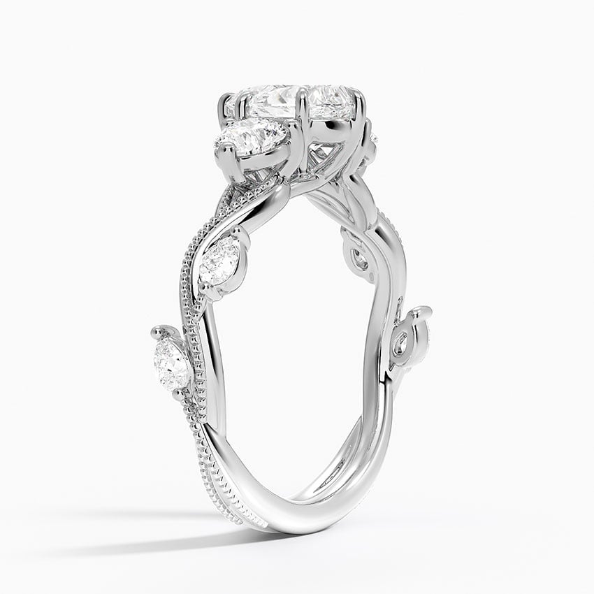 Vintage Secret Garden Three Stone Diamond Ring Platinum Pear Engagement Ring