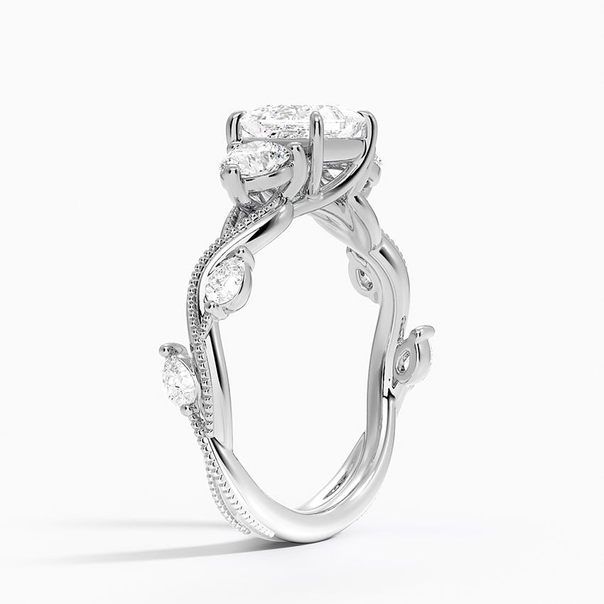 Vintage Secret Garden Three Stone Diamond Ring Platinum Princess Engagement Ring