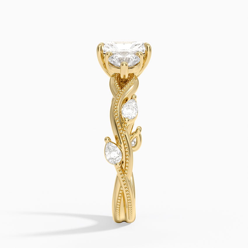 Vintage Secret Garden Three Stone Diamond Ring Yellow Gold 18k Radiant Engagement Ring