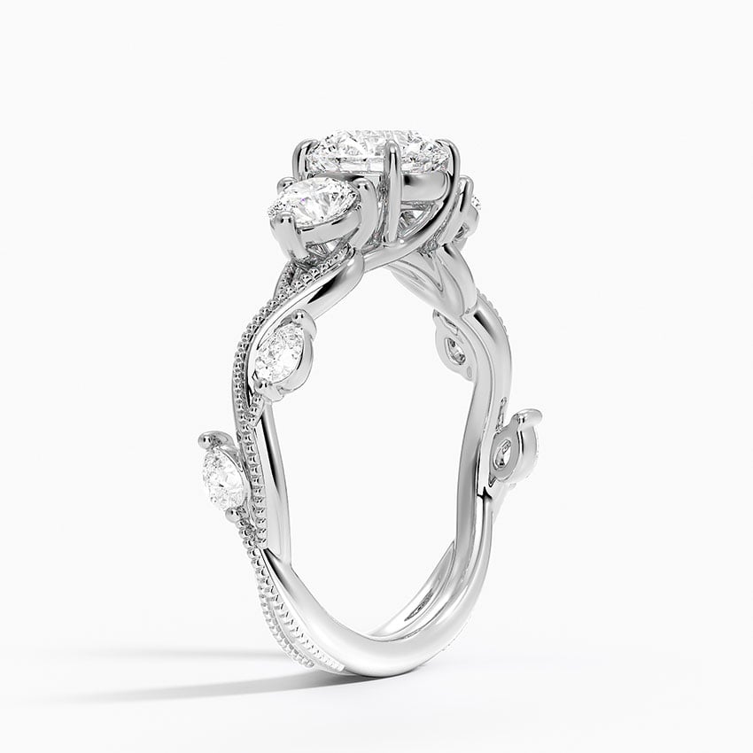 Vintage Secret Garden Three Stone Diamond Ring Platinum Round Engagement Ring