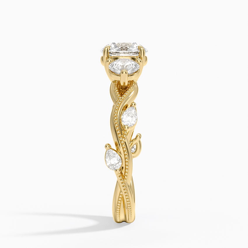 Vintage Secret Garden Three Stone Diamond Ring Yellow Gold 18k Round Engagement Ring
