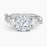 Vintage Secret Garden Three Stone Diamond Ring Platinum Cushion Engagement Ring