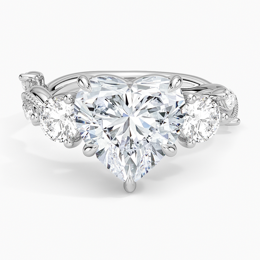 Vintage Secret Garden Three Stone Diamond Ring Platinum Heart Engagement Ring