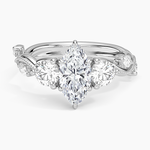 Vintage Secret Garden Three Stone Diamond Ring Platinum Marquise Engagement Ring