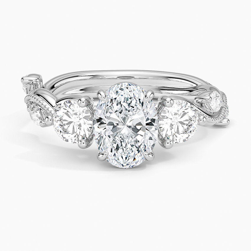 Vintage Secret Garden Three Stone Diamond Ring Platinum Oval Engagement Ring
