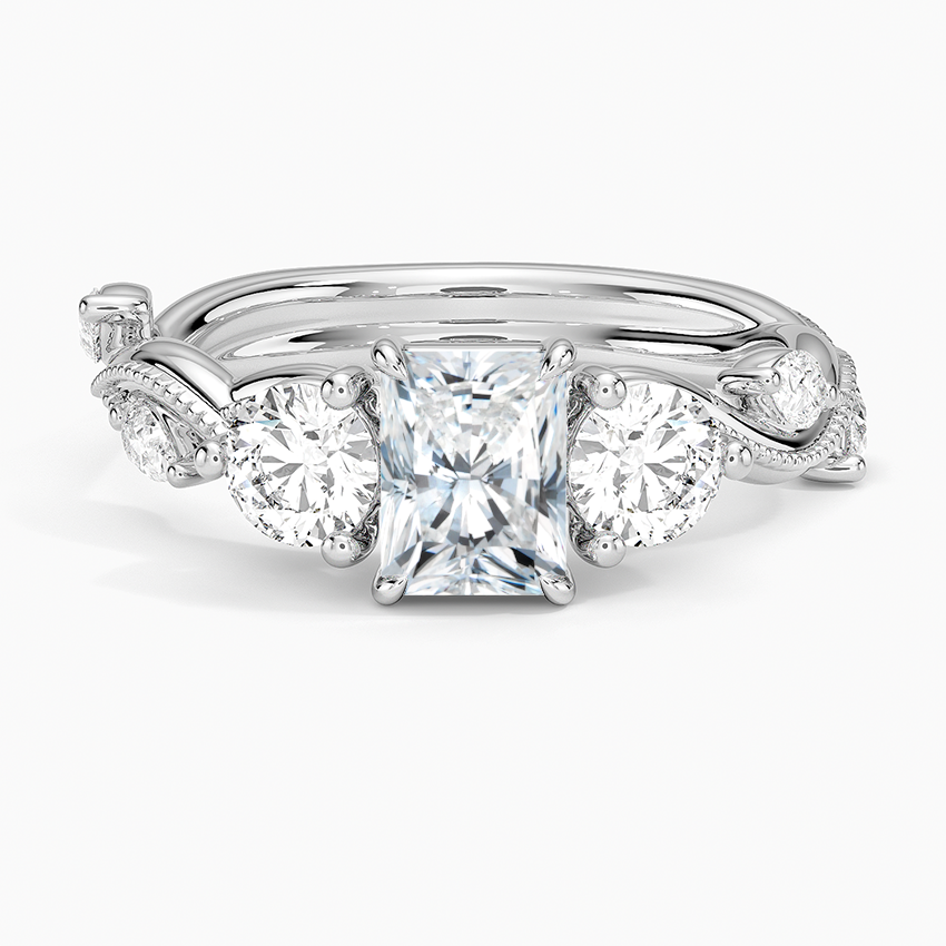 Vintage Secret Garden Three Stone Diamond Ring Platinum Radiant Engagement Ring