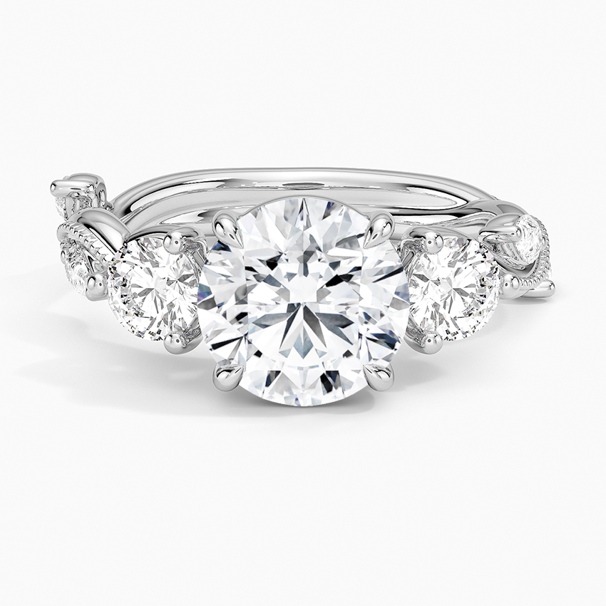 Vintage Secret Garden Three Stone Diamond Ring Platinum Round Engagement Ring