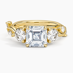 Vintage Secret Garden Three Stone Diamond Ring Yellow Gold 18k Asscher Engagement Ring