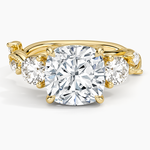 Vintage Secret Garden Three Stone Diamond Ring Yellow Gold 18k Cushion Engagement Ring