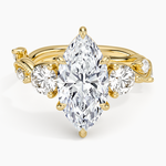 Vintage Secret Garden Three Stone Diamond Ring Yellow Gold 18k Marquise Engagement Ring