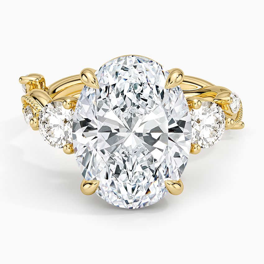 Vintage Secret Garden Three Stone Diamond Ring Yellow Gold 18k Oval Engagement Ring