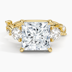 Vintage Secret Garden Three Stone Diamond Ring Yellow Gold 18k Princess Engagement Ring