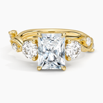 Vintage Secret Garden Three Stone Diamond Ring Yellow Gold 18k Radiant Engagement Ring