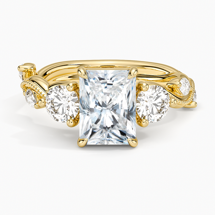 Vintage Secret Garden Three Stone Diamond Ring Yellow Gold 18k Radiant Engagement Ring