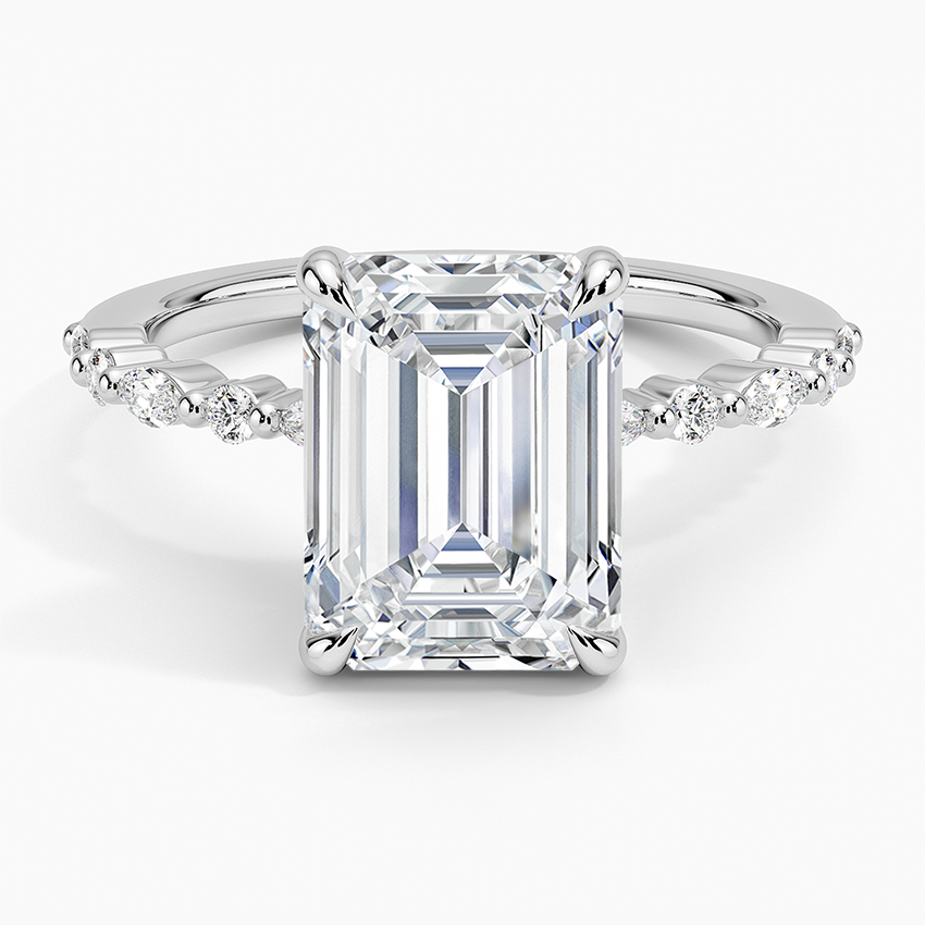 Delicate Versailles Diamond Ring Platinum Emerald Engagement Ring