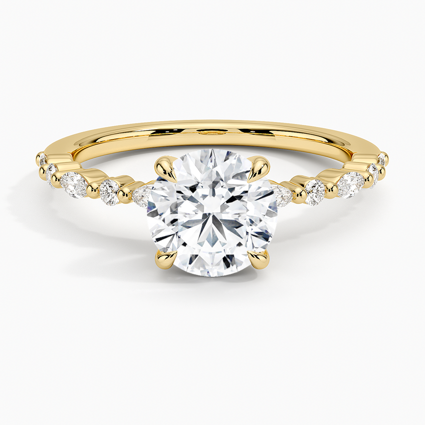 Delicate Versailles Diamond Ring Yellow Gold 18k Round Engagement Ring