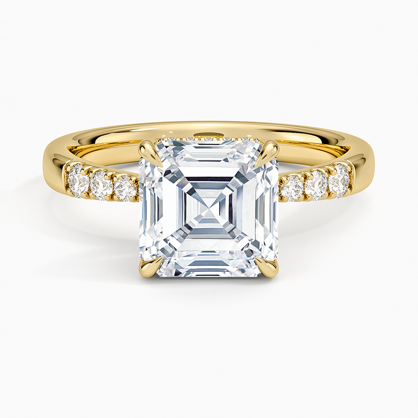 Bella Hidden Halo Diamond Ring (1/5 ct. tw.) Yellow Gold 18k Asscher Engagement Ring