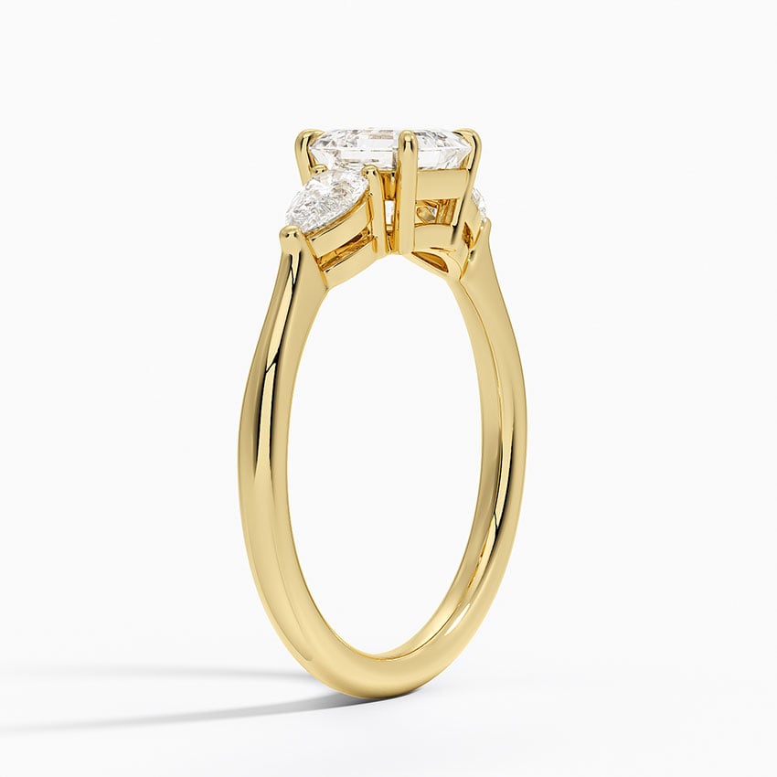 Opera Three Stone Diamond Ring Yellow Gold 18k Asscher Engagement Ring