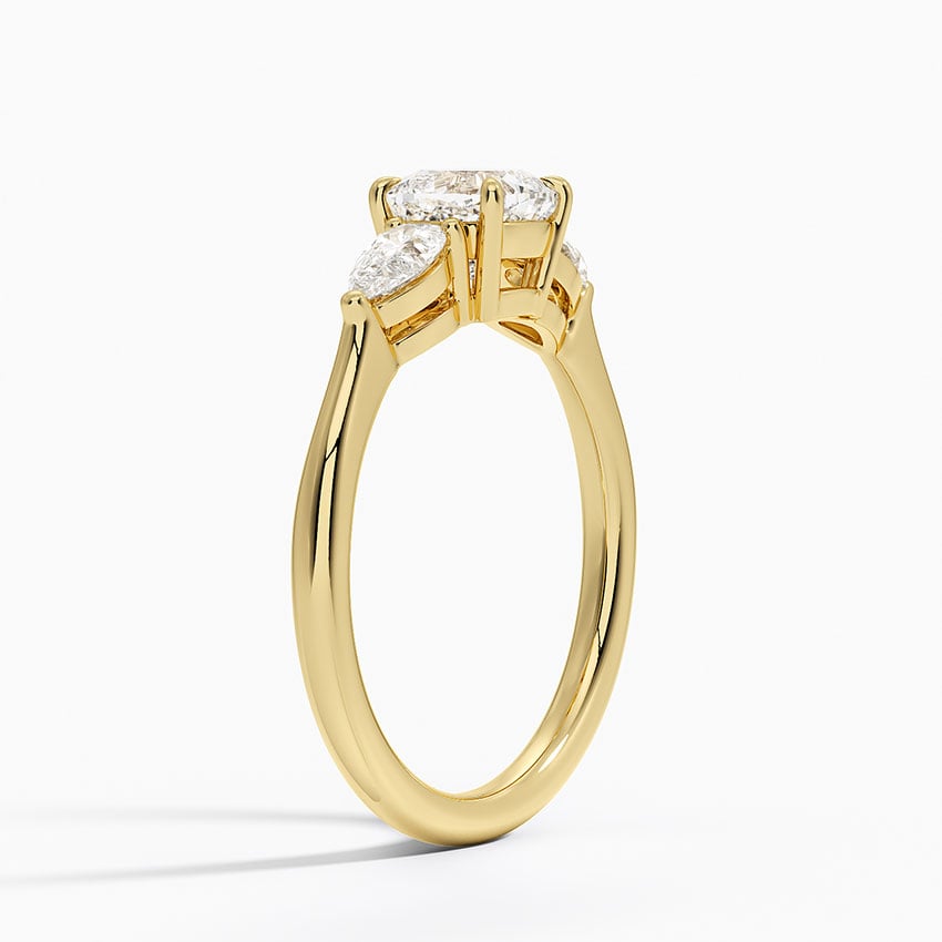 Opera Three Stone Diamond Ring Yellow Gold 18k Cushion Engagement Ring