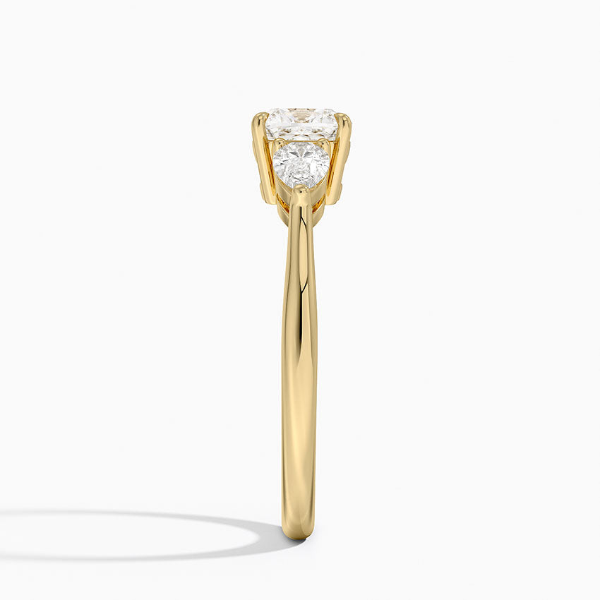 Opera Three Stone Diamond Ring Yellow Gold 18k Cushion Engagement Ring