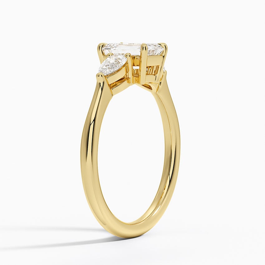 Opera Three Stone Diamond Ring Yellow Gold 18k Emerald Engagement Ring