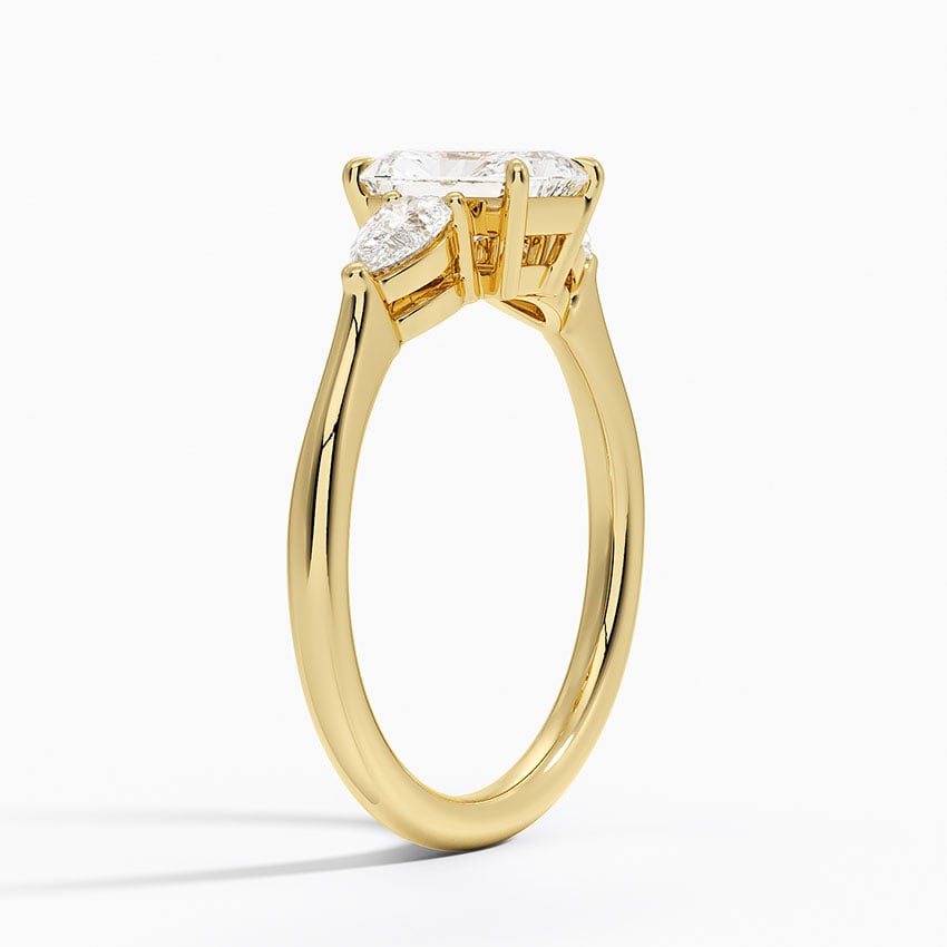 Opera Three Stone Diamond Ring Yellow Gold 18k Radiant Engagement Ring
