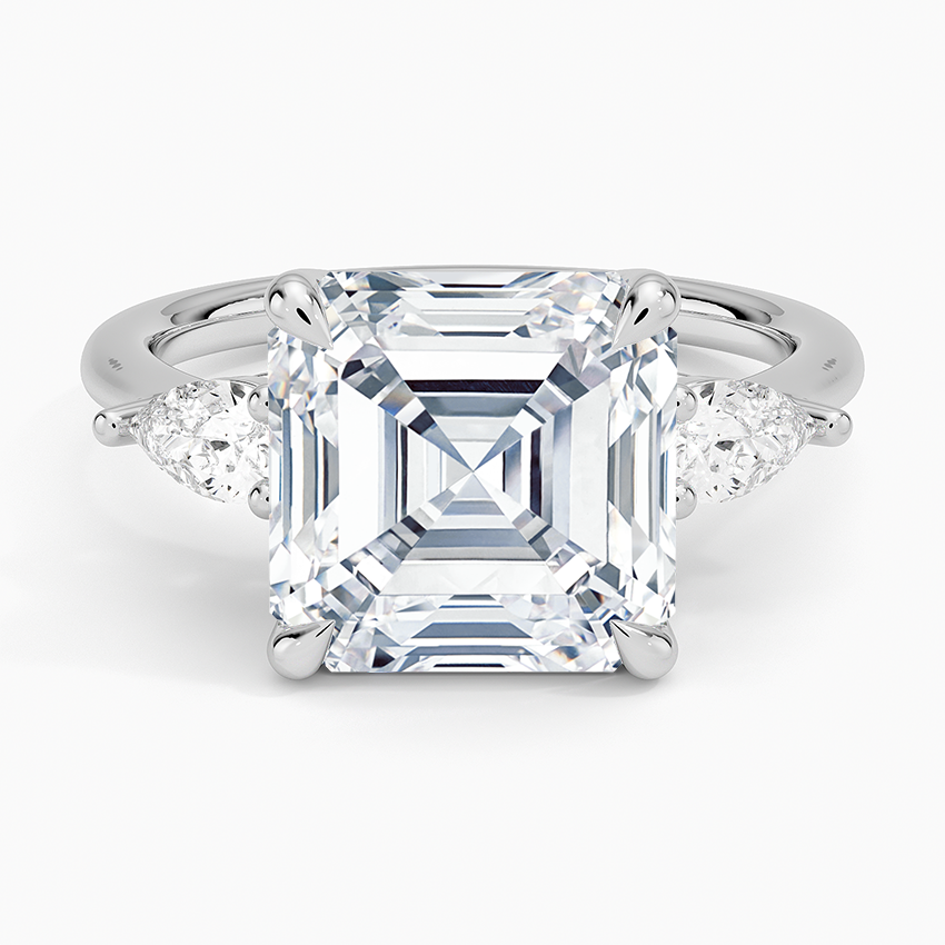 Opera Three Stone Diamond Ring Platinum Asscher Engagement Ring