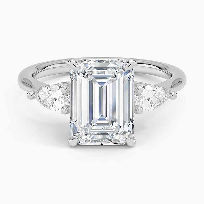 Opera Three Stone Diamond Ring Platinum Emerald Engagement Ring